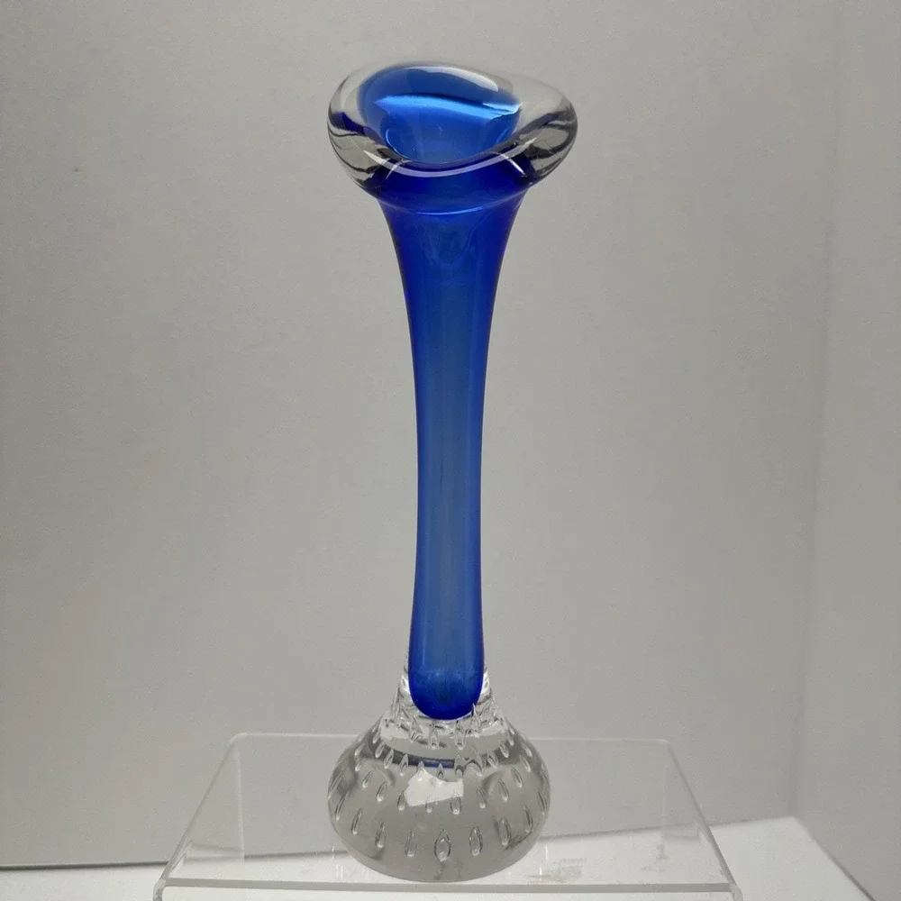Aseda Glasbruk Calla Lily Bud Vase Blue MCM Sweden 8